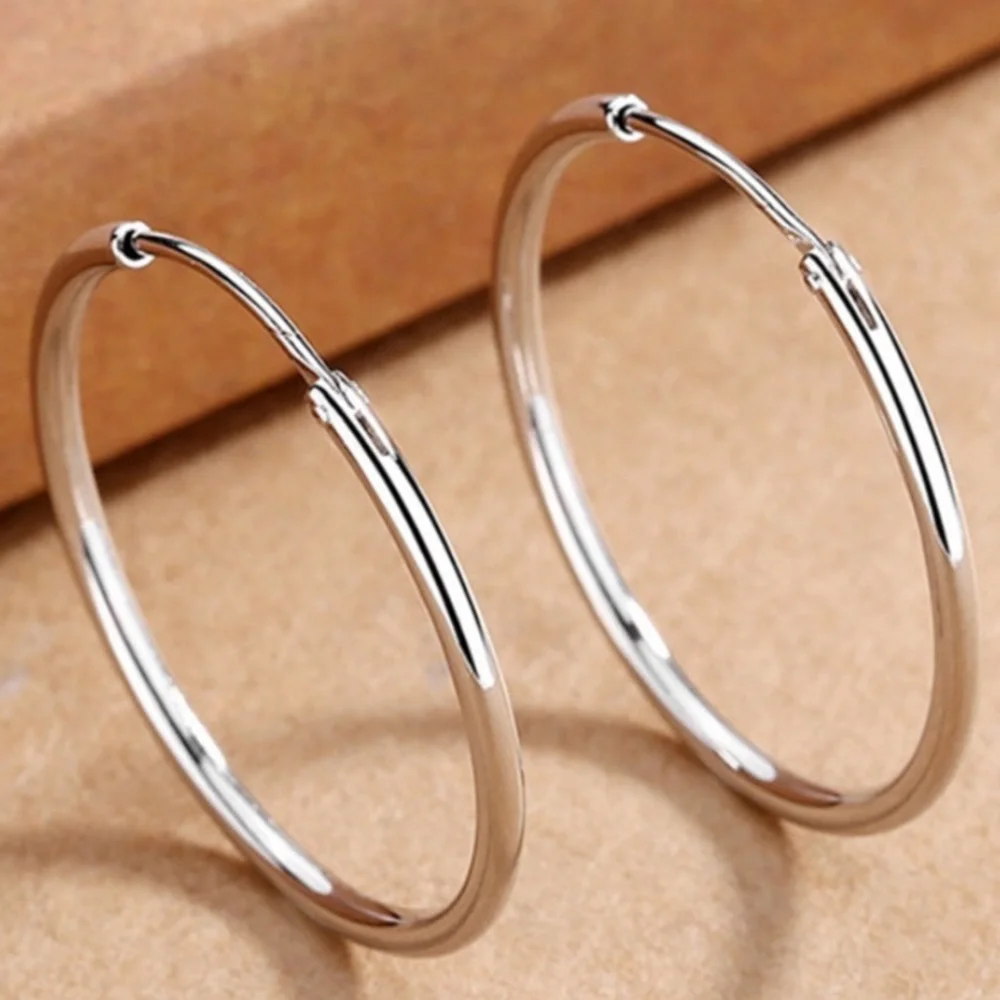 Sterling Silver Hoop 70MM Earrings - Picture 1 of 4